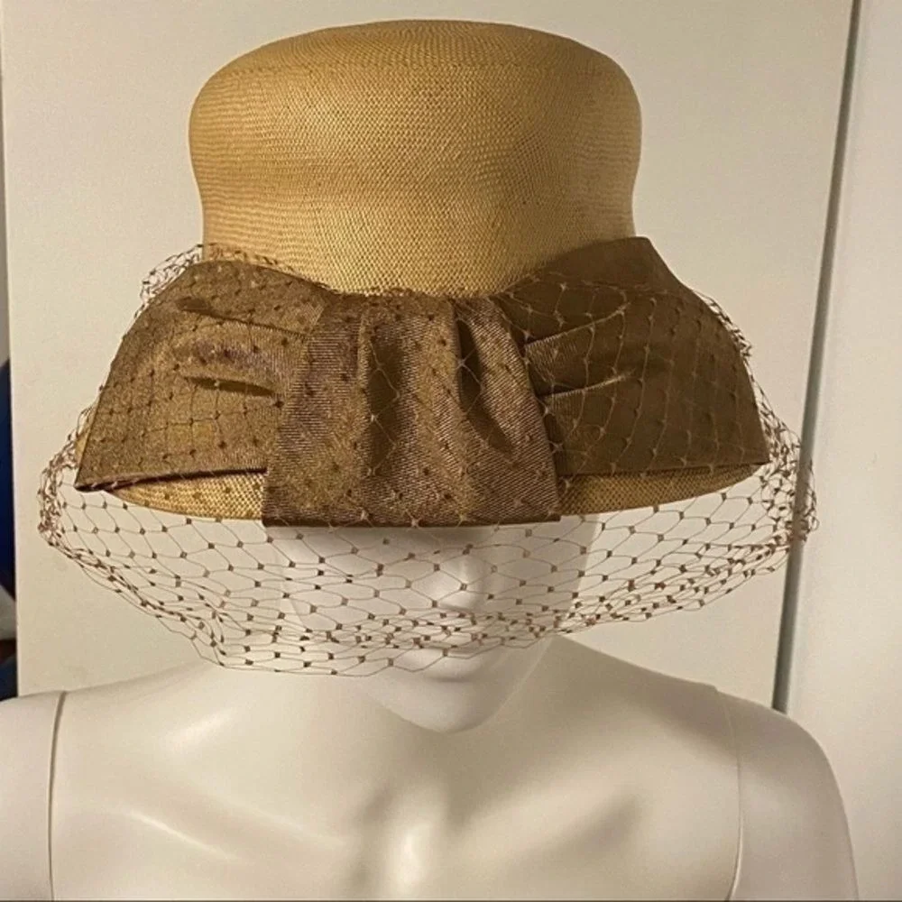 Stunning vintage fascinator! - fine‎ straw and silk - Picture 4 of 12